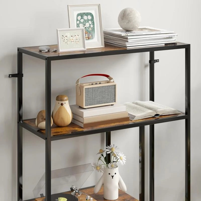 MOBILE LIBRERIA A 4 RIPIANI STILE INDUSTRIALE IN LEGNO E METALLO, 77X30X116 CM, MARRONE RUSTICO