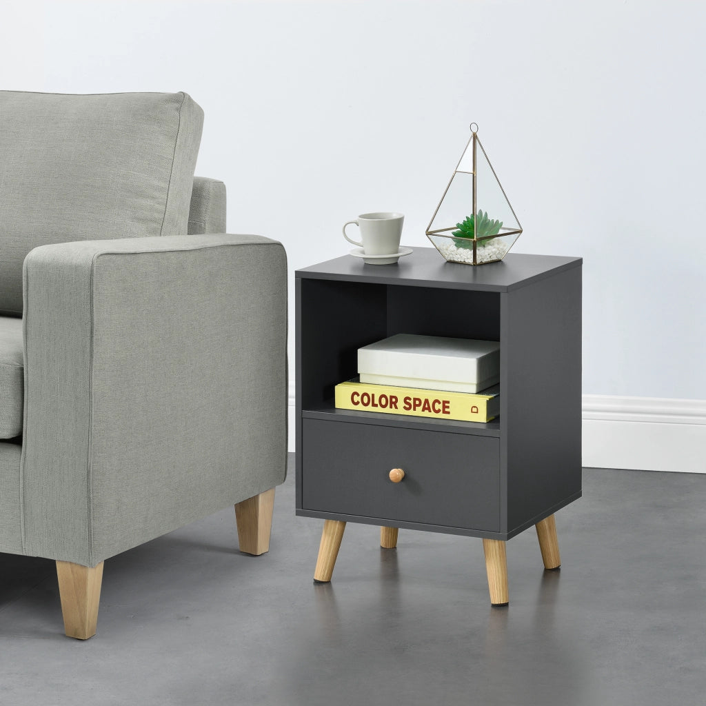 Set di 2 Comodini Sundsvall con Cassetto e Scomparto - Grigio scuro [en.casa]