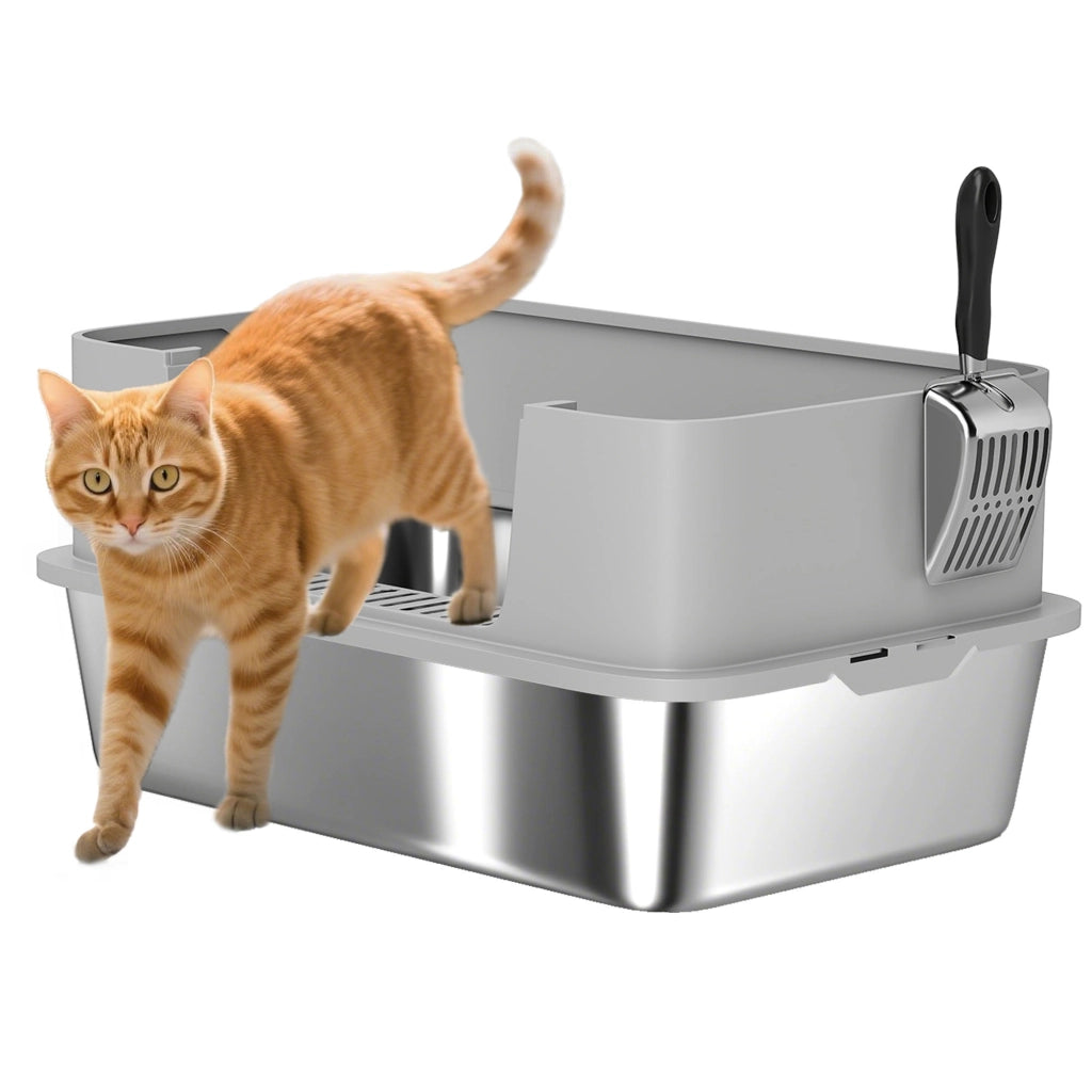 Arenero per Gatti XL ¨C zephmum ¨C Grigio Acciaio Inox 60x40x29.5 cm