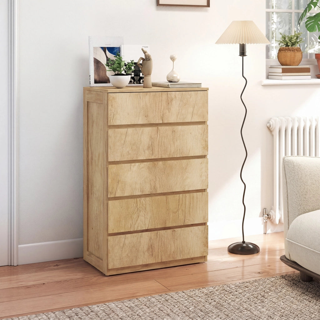 Cassettiera 5 cassetti senza maniglie design minimalista ¨C Xylo ¨C legno naturale 60x39x100