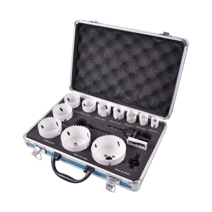 Makita D-47298 Set di Seghe a Tazza Bimetalliche 14 Pezzi per Metallo Legno Plastica con Custodia in Alluminio colore Nero