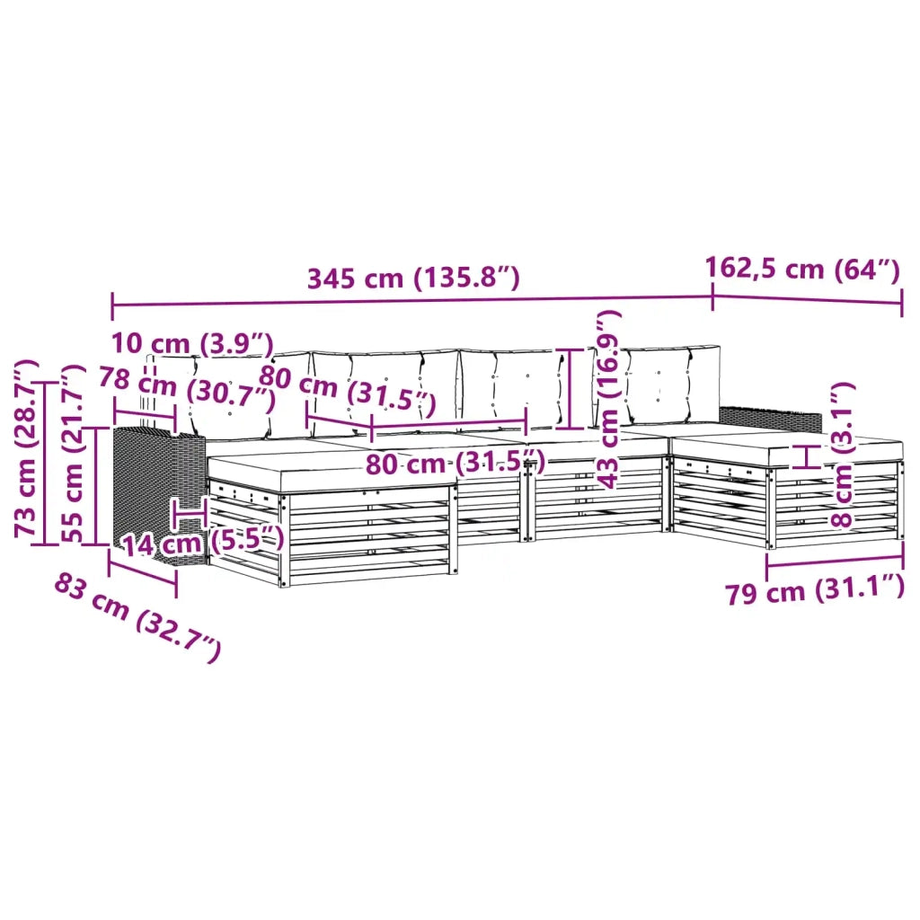 Set di divani da esterno 6 pz Legno di Acacia Massello 3383699