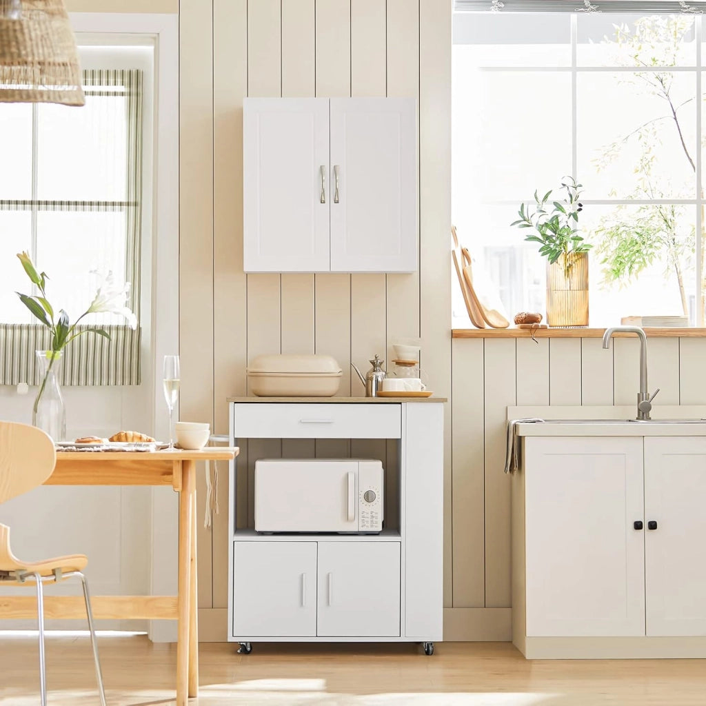 Pensile Cucina Sospeso - Mobile Cucina con Ante Bianco Mobile Pensile da Muro Salvaspazio in Legno 60x30x60 cm con Ripiani Regolabili Dispensa Moderna FRG231-W