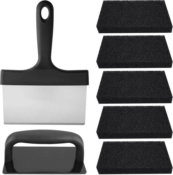 Set di pulizia per griglia a 7 pezzi - set di pulizia per piatti da picnic - Spazzoloni in acciaio inossidabile per griglia - Kit di accessori per griglia BBQ - Set di pulizia per griglia barbecue - Set di strumenti di pulizia per griglia