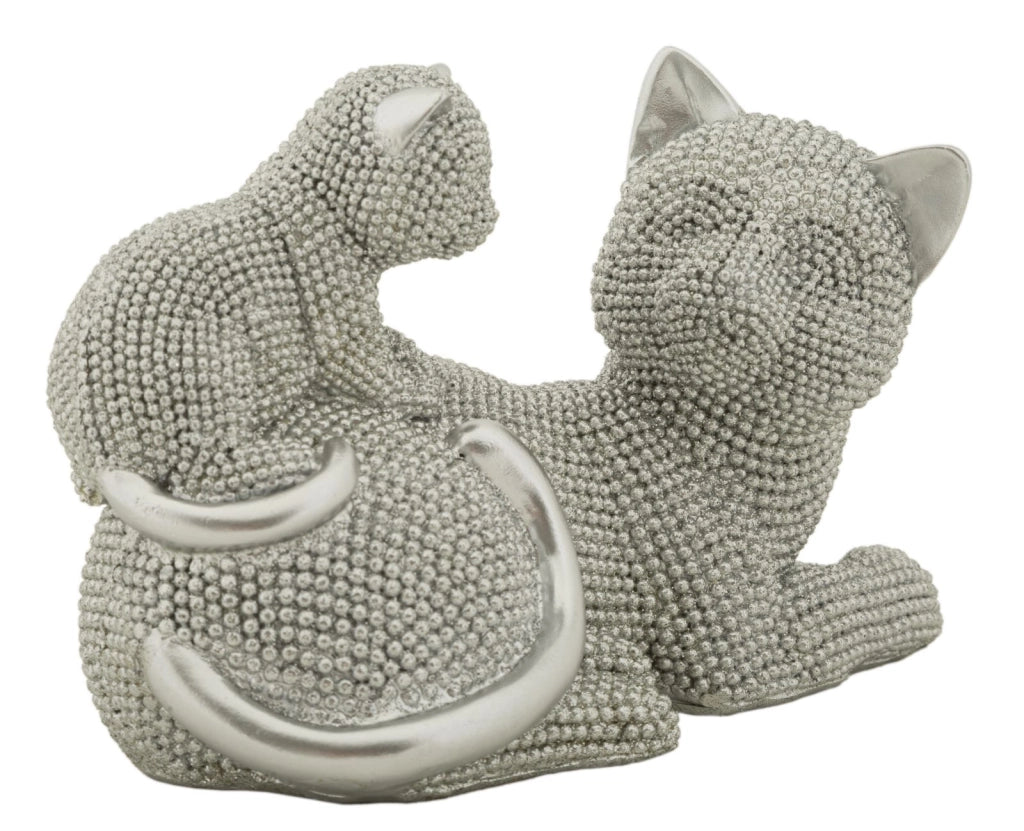 Decorazione Gatto Sparky con Cucciolo 19x9x13 cm in Resina Argento