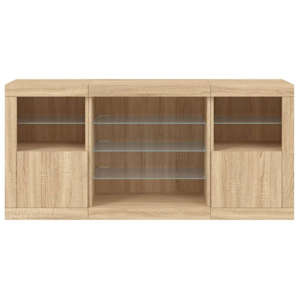 Buffet credenza cassettiera armadio mobile contenitore organizer per cucina soggiorno salotto con luci a LED rovere Sonoma 142,5 x 37 x 67 cm marrone 02_0029938
