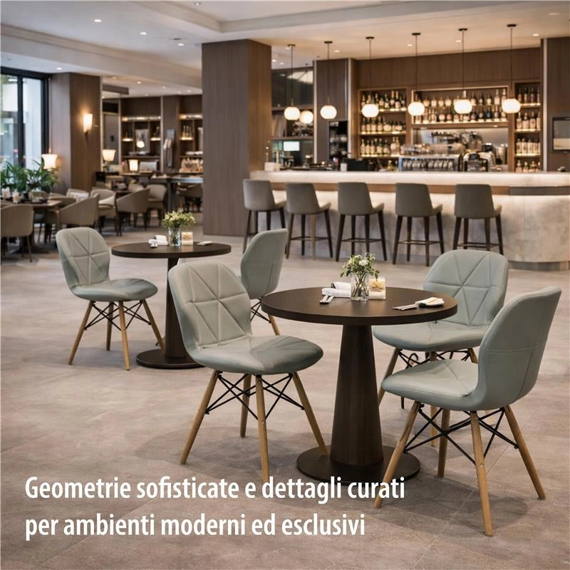 SET 4 SEDIE ANNAPOLIS MODERNA IN ECOPELLE GRIGIA E LEGNO 41 X 49 X H71 CM