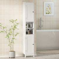 Mobile Alto a Colonna Bagno 30x30x170 cm con 2 Ripiani Aperti e 2 Armadietti in Legno Bianco