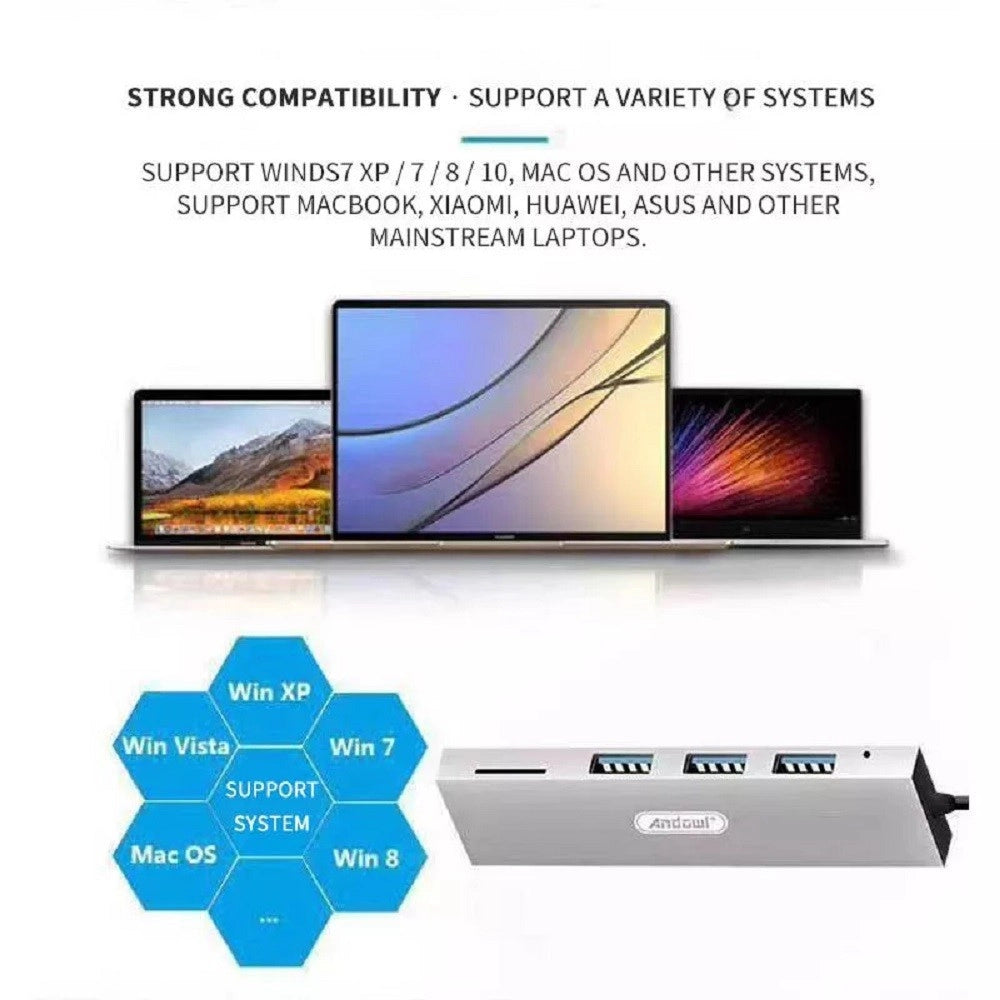Trade Shop - Hub Usb 3 Porte Usb3.0 + 1 Slot Micro Sd Portatile Dissipazione Del Calore Q-t89 -