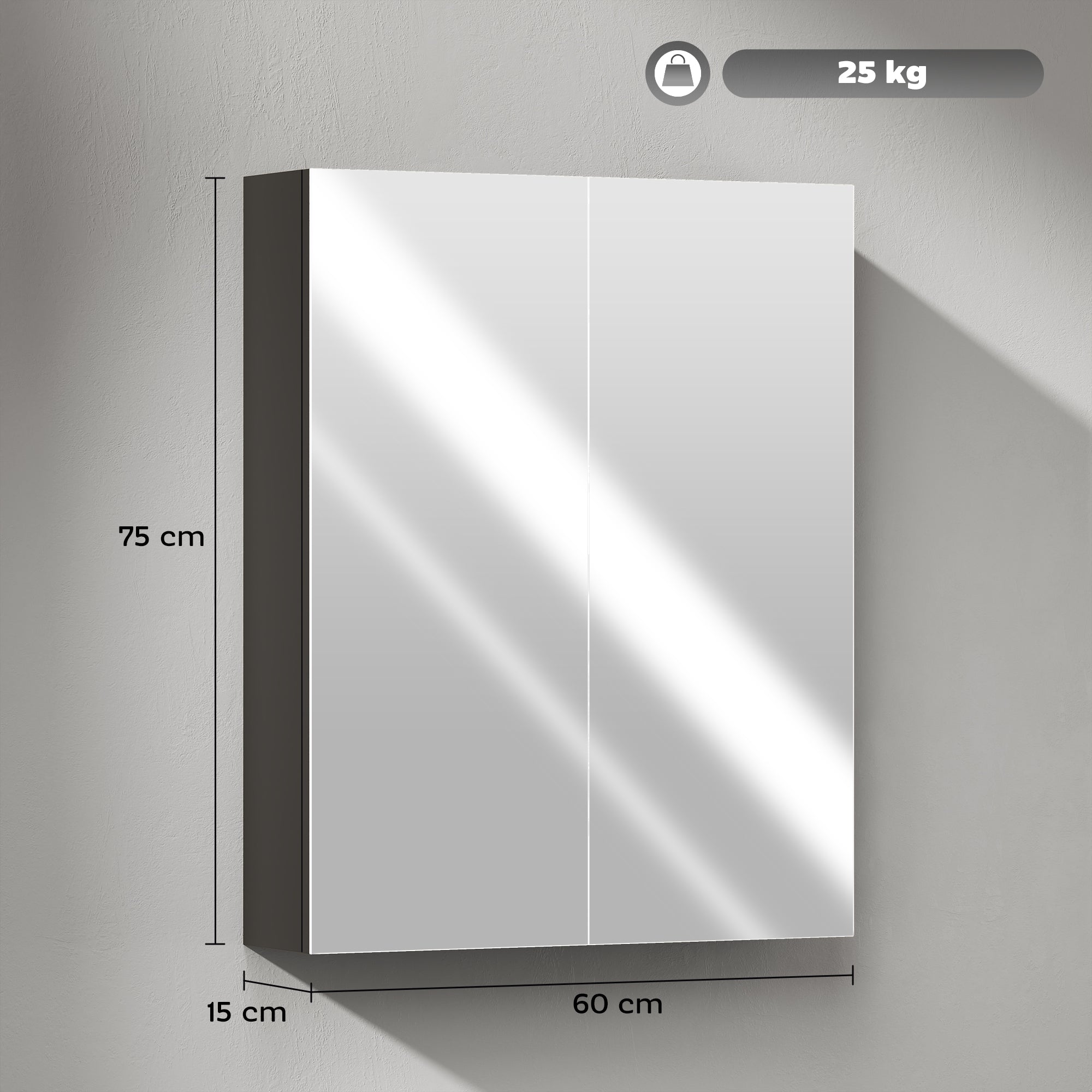 Armadietto a Specchio per Bagno 60x15x75 cm Struttura in MDF Nero