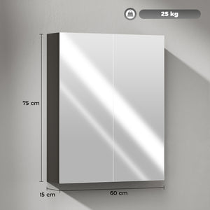 Armadietto a Specchio per Bagno 60x15x75 cm Struttura in MDF Nero