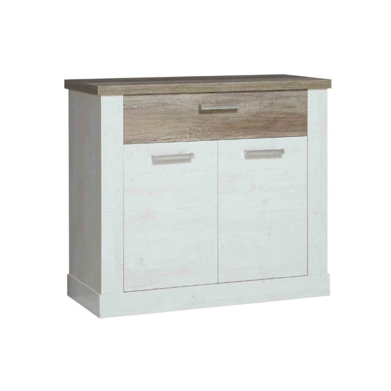 Madia Flux 2 ante e 1 cassetto in colore pino bianco e rovere antico