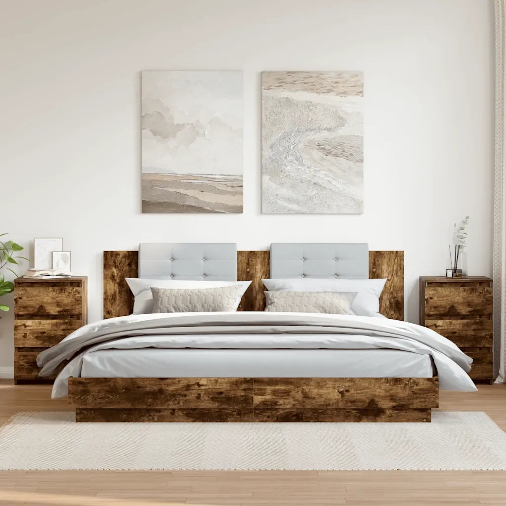 Set di 2 Comodini | Armadio da Notte | Mobiletto da notte Rovere Fumo 40x35x62,5 cm in Legno Multistrato