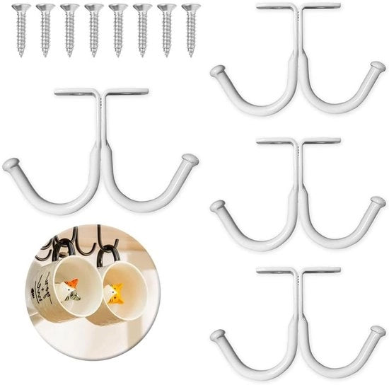 Supporto per tazze sotto il mobile, cappuccino holder, viti, grucce per asciugare, look essenza di noce, appendi tazze, tazze da caffè, tazze, bianco.