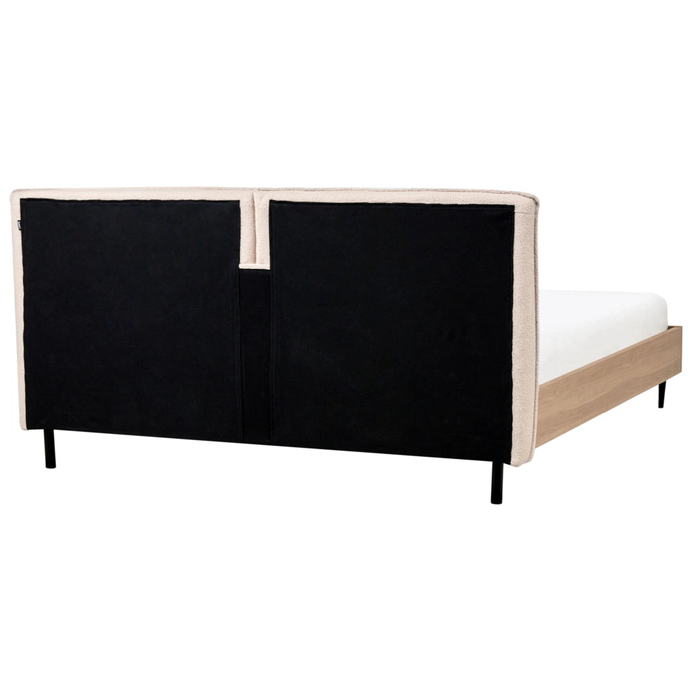 Letto matrimoniale con rete in tessuto bouclè beige 180 x 200 cm stile moderno camera da letto
