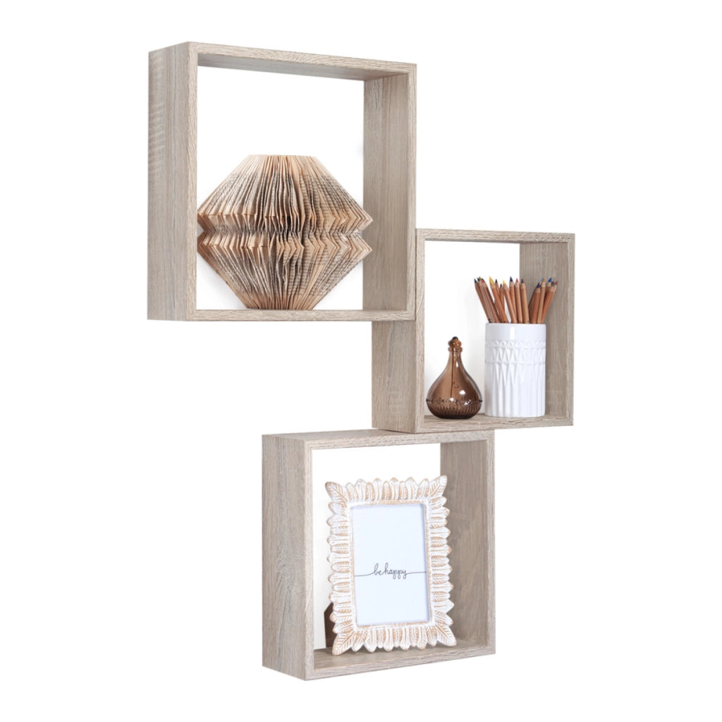 Set di 3 Mensole da Muro Modello INCUBO SLIM, Cubi Arredo, Mensole Cubo, Cubi da Parete. Misure 30x30x10cm 27x27x10cm e 24x24x10cm. Finitura ROV.SAGERAU - MADE IN ITALY