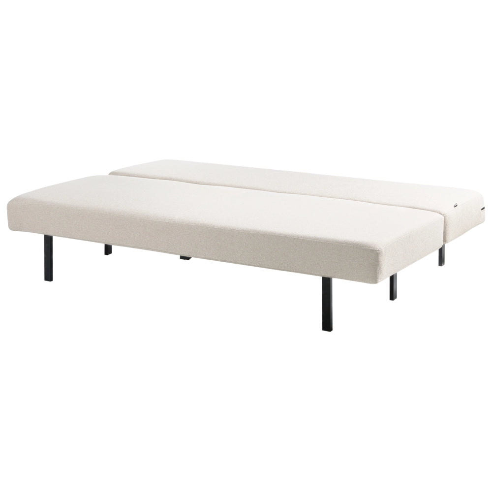 Divano letto bianco sporco Rivestimento in tessuto nero Gambe in ferro Funzione letto Cuscini dello schienale senza braccioli con fodere sfoderabili
