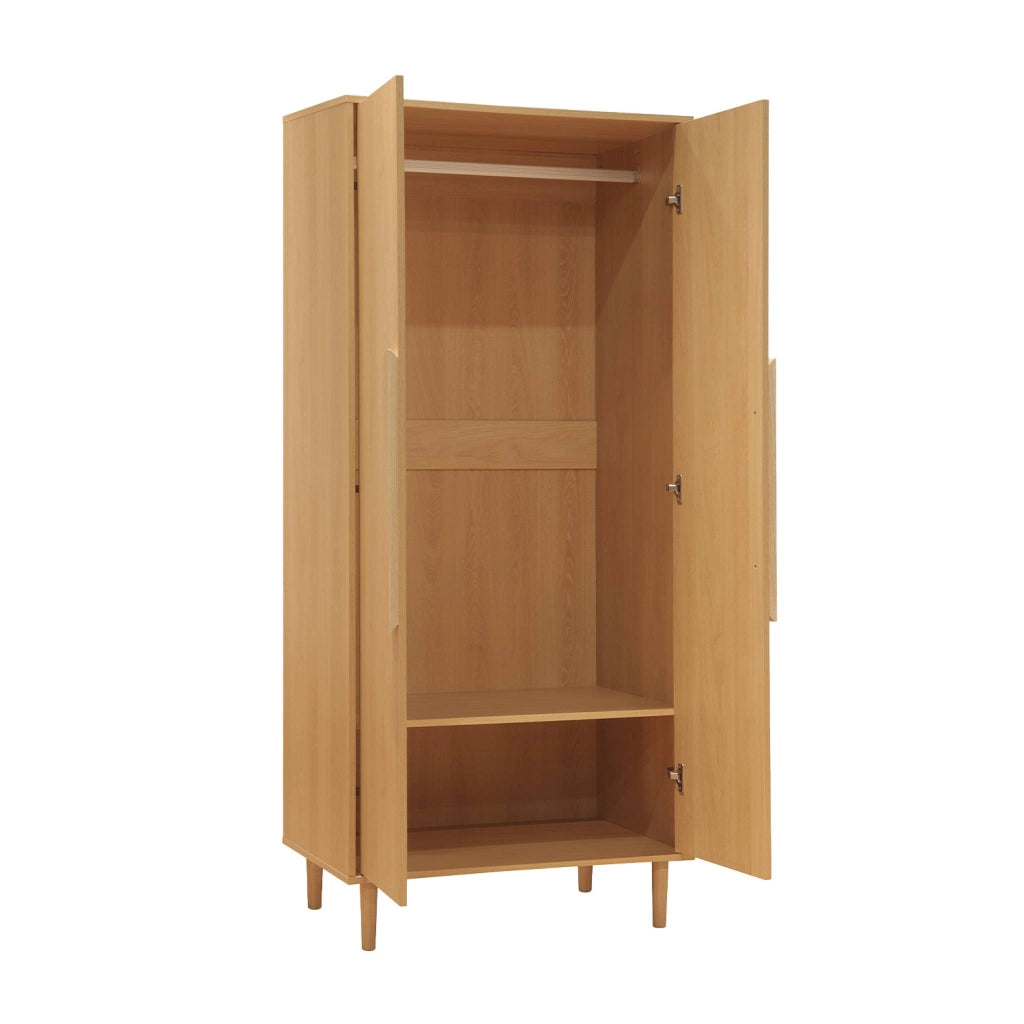 Armadio guardaroba effetto legno 2 ante, ripiani e appendiabiti,
