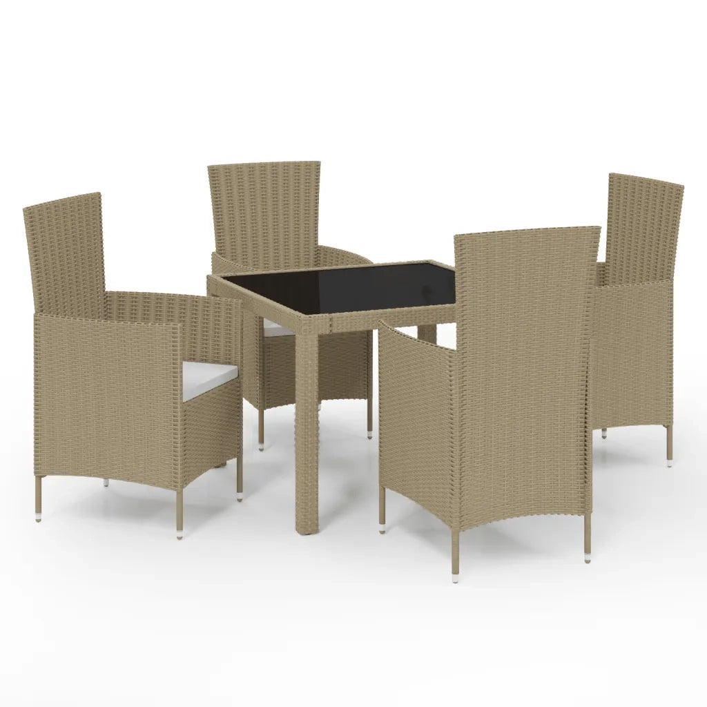 Set Mobili da Pranzo Giardino 5 pz con Cuscini Polyrattan Beige 3094902