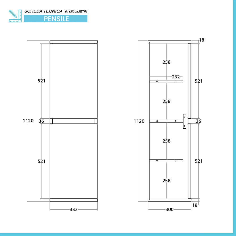 Pensile bagno sospeso 112 cm bianco e rovere con ante soft-close Kleo