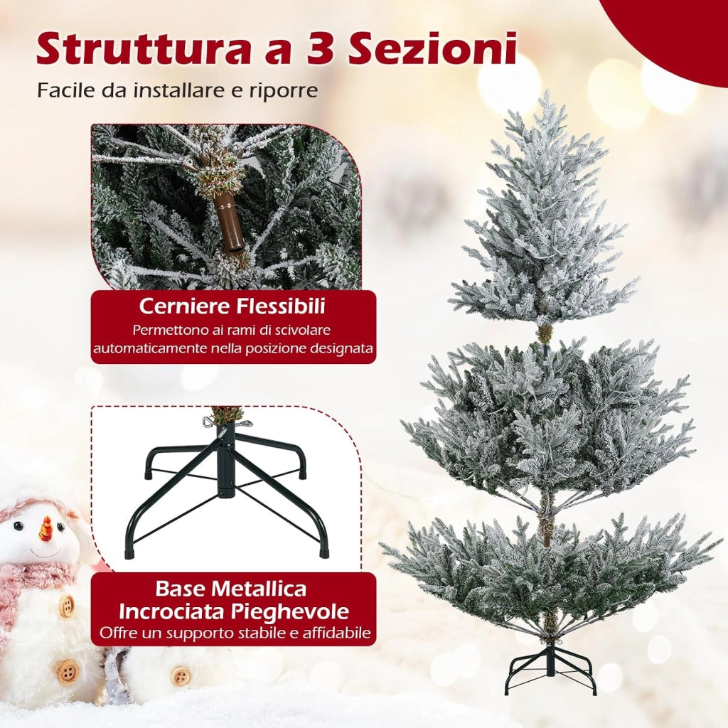 Albero Artificiale Preilluminato 180 cm, Albero di Natale Innevato con 340 Luci LED, 13 Modalità, Timer, Luminosità Regolabile e 762 Rami, Decorazioni per Casa e Ufficio (180 cm)