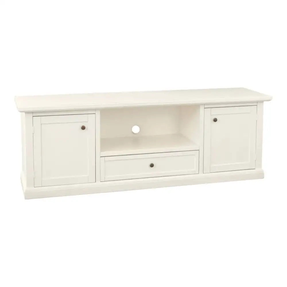 Mobile porta tv con 2 ante 1 cassetto arte povera in legno massello e mdf con rifinitura in bianco 160x45x56 H