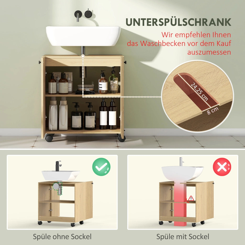 Mobile sottolavabo per bagno con ripiani e ruote ¨C zephmum ¨C legno 60x30x