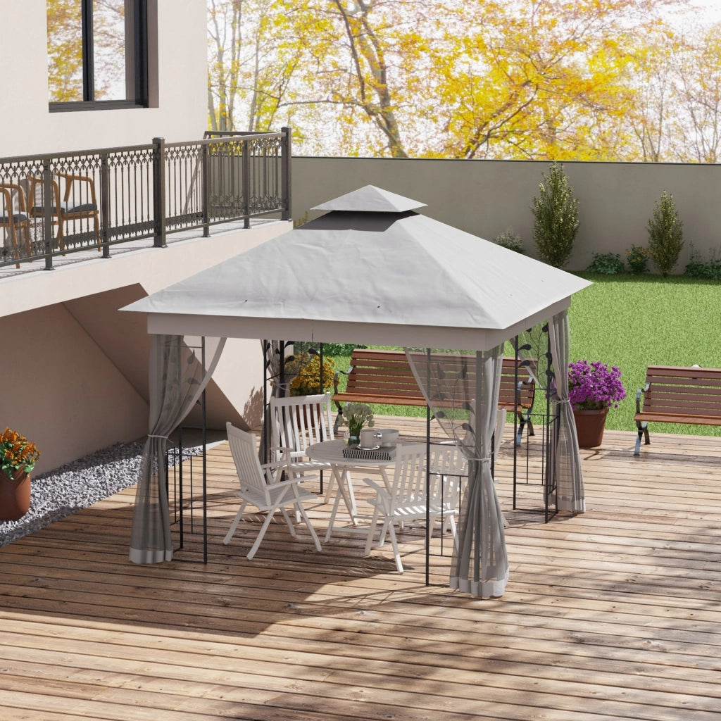 Gazebo da giardino 3x3 m ¨C zephmum ¨C Doppio tetto, grigio chiaro, con zanzariera