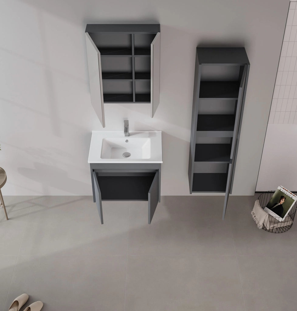 Set mobile lavabo con specchio (2 pezzi) "Side 65 v2" - 65 x 45 x 52 cm - Antracite opaco