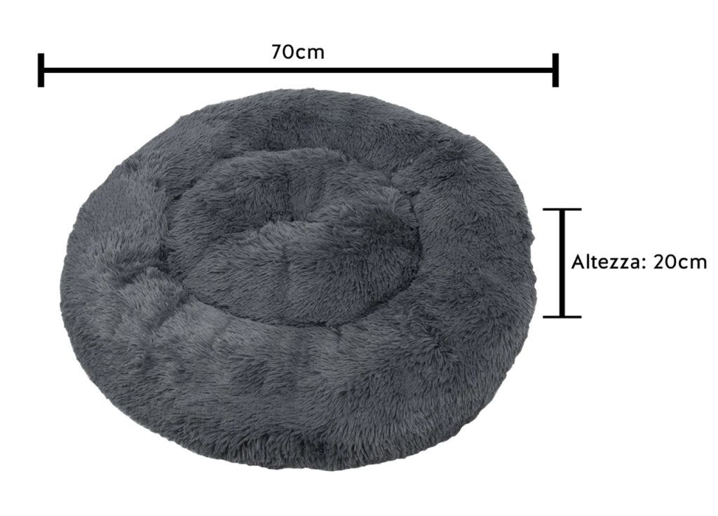 Cuccia Cane Gatto Cuscino Peloso Morbido Peluches Caldo Rotondo Ciambella Animali Fluffy - Grande - Grigio Scuro