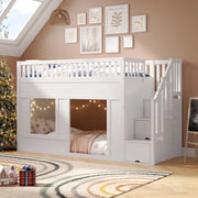 Letto a soppalco 90x200 cm con scala contenitore bianco