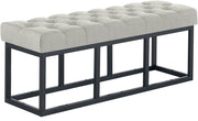 Panca design AMUN in metallo nero opaco e tessuto grigio,120 cm