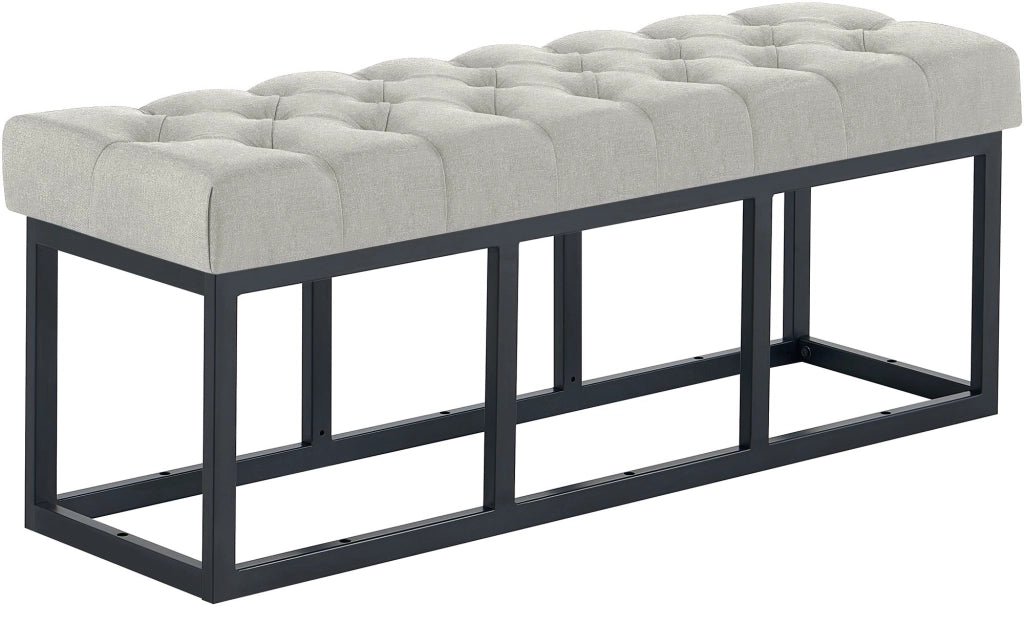 Panca design AMUN in metallo nero opaco e tessuto grigio,120 cm