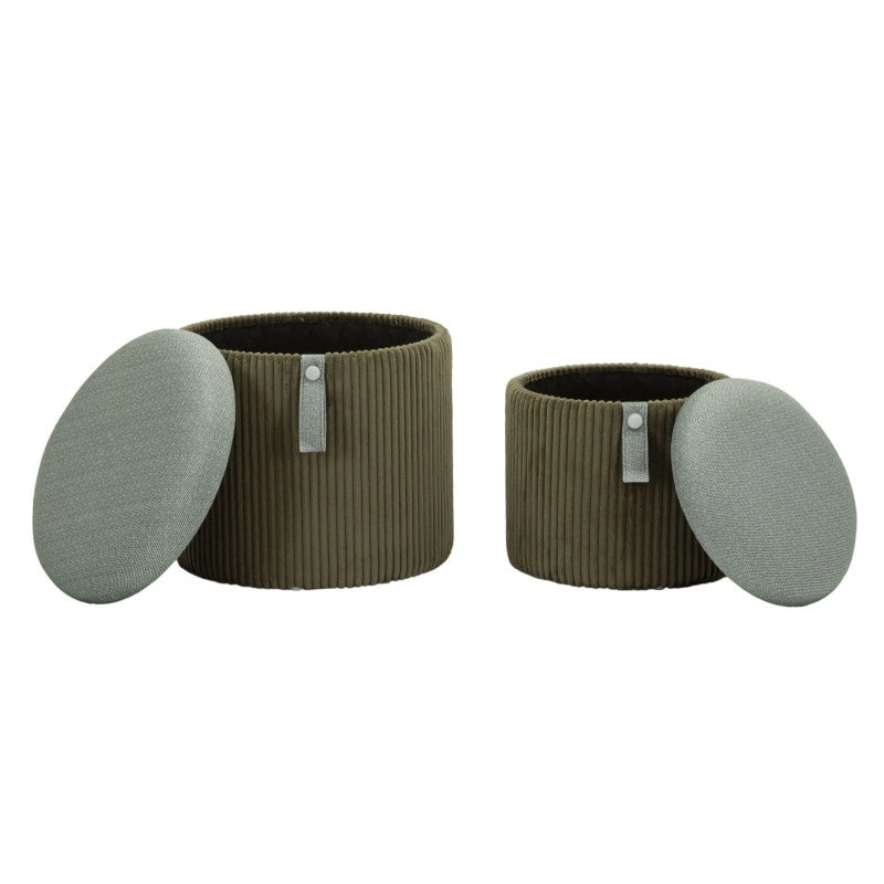 Puff Con Contenitore Bolzano Verde Set 2 Pz cm ø 38x38-32x28
