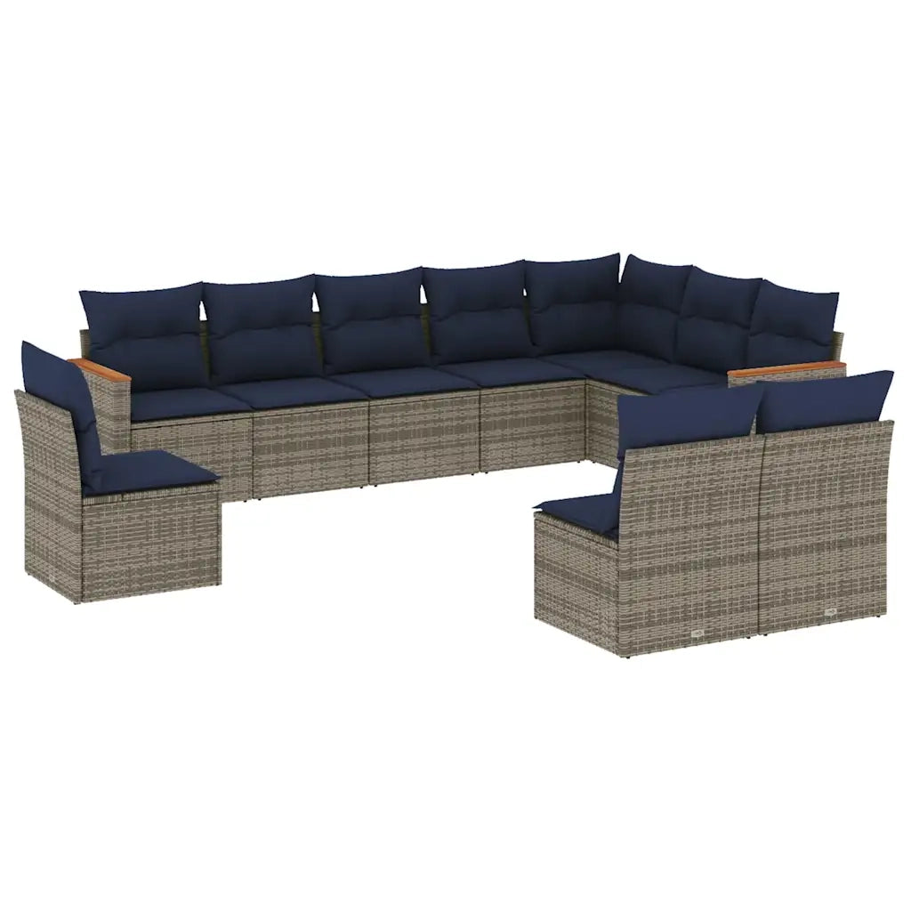 Set Divani da Giardino 10 pz con Cuscini Grigio in Polyrattan 3226075