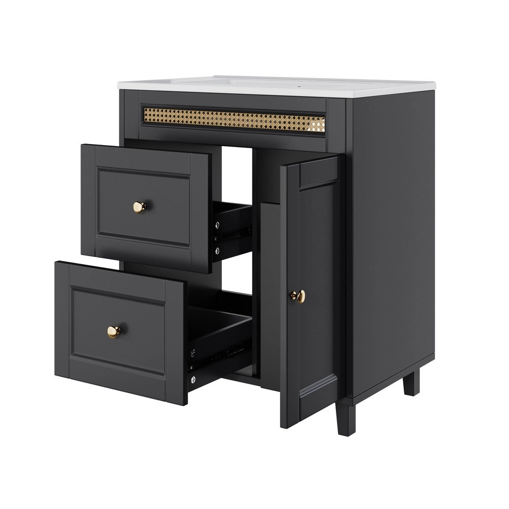 Mobile Sottolavabo con Lavabo in Ceramica ¨C Xylo ¨C Nero, Cassetti, Ante, 76x46x87 cm