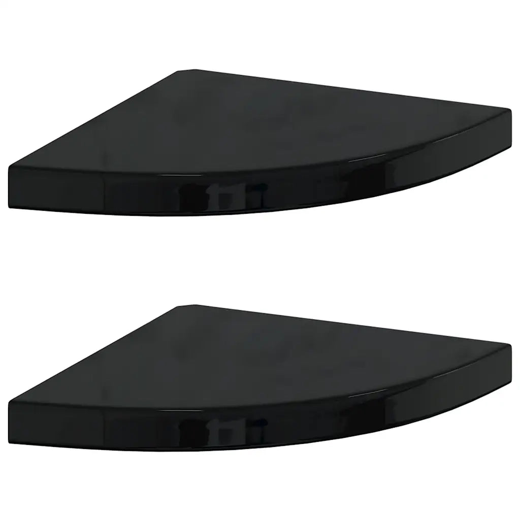 2 pz Scaffali Angolari a Parete | Mensola sospesa Nero Lucido 35x35x3,8 cm MDF