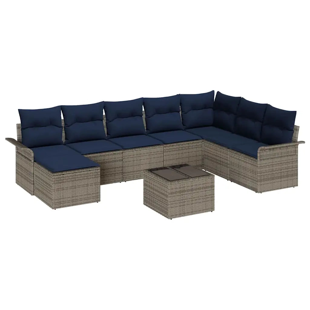 Set Divano da Giardino con cuscino 9 pcs Grigio Poly Rattan