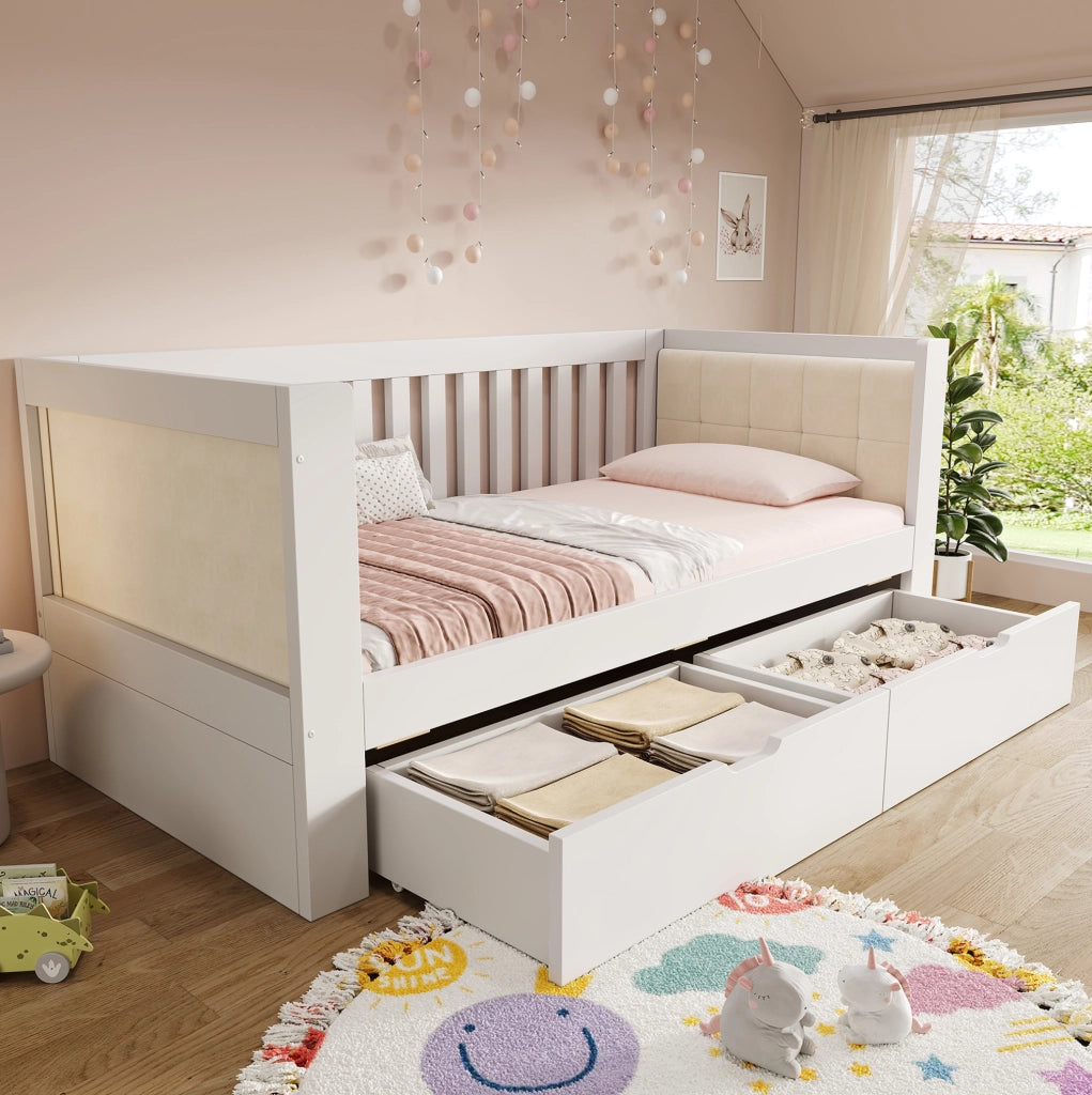 Letto singolo a divano 90x190 cm bianco con 2 cassetti