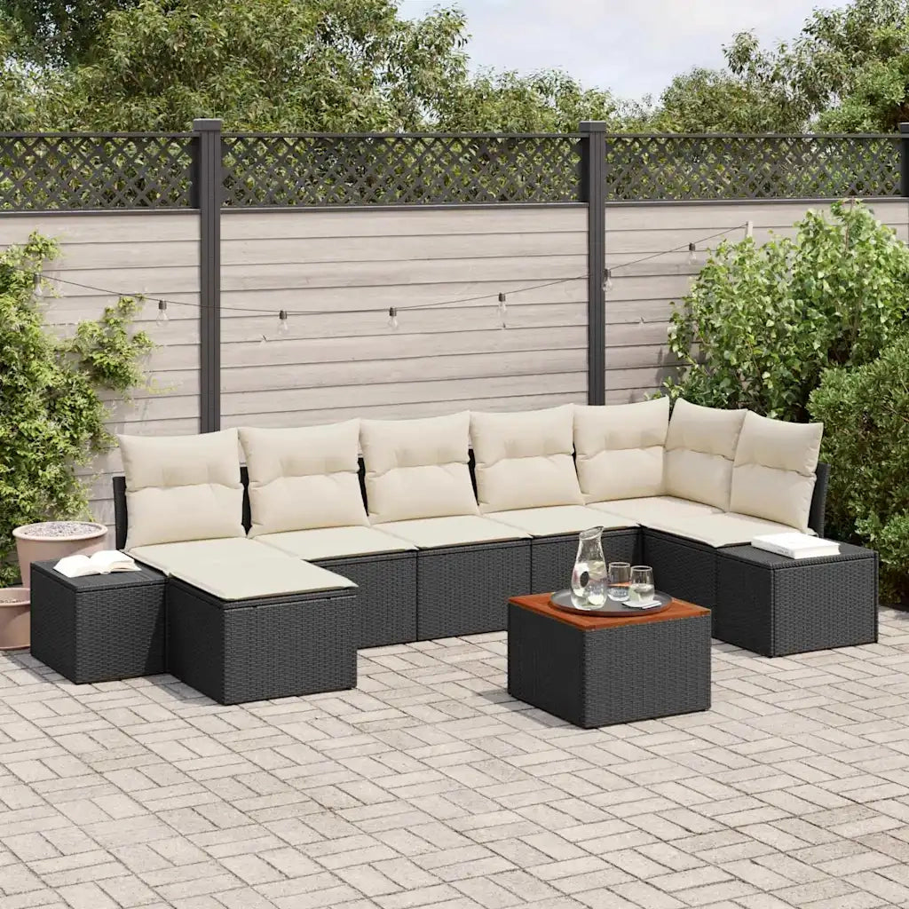 Set Divano da Giardino con cuscino 8 pcs Nero polyrattan 3347985