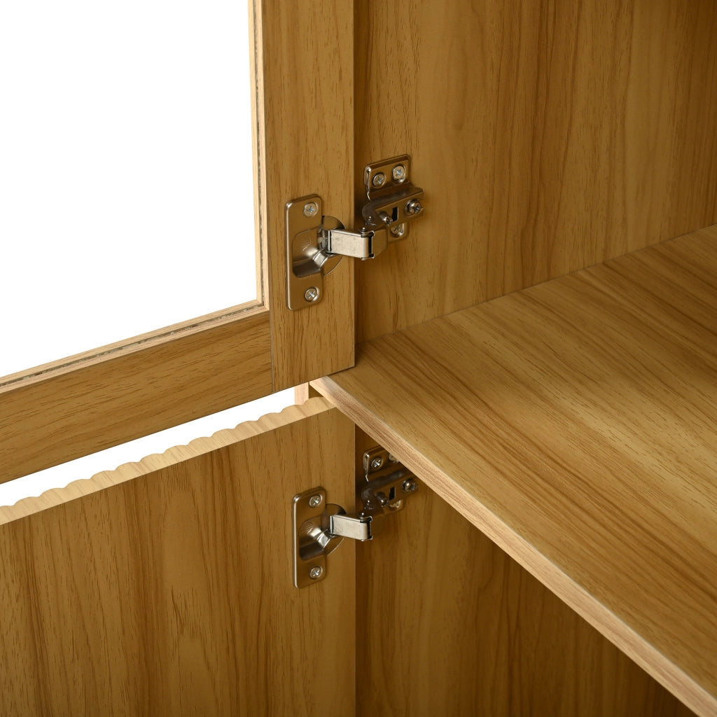 Credenza e madia con vetrina in vetro, spazio aperto e vano chiuso con motivo ondulato, per soggiorno e sala da pranzo, 78 × 40 × 176 cm