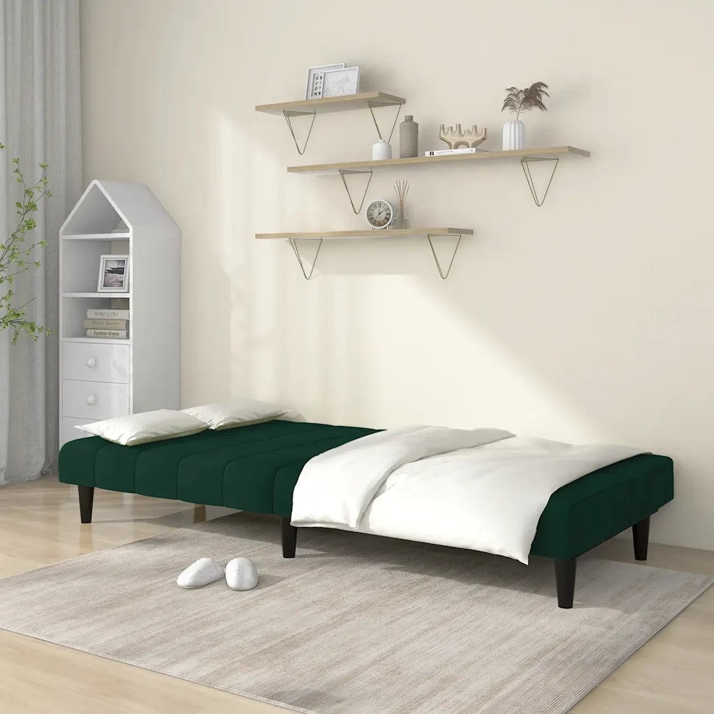 Divano Letto a 2 Posti Verde Scuro in Velluto 375843