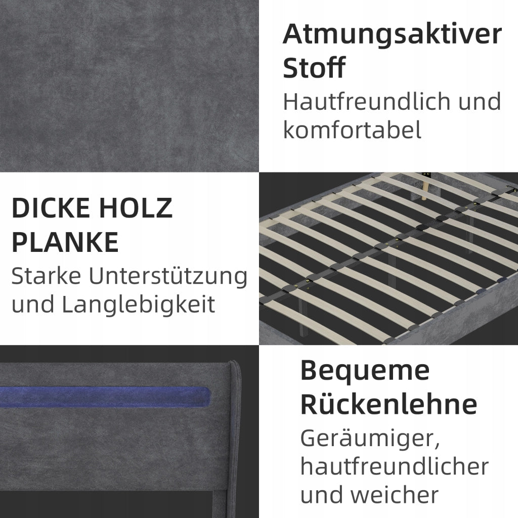 Letto imbottito 140x200 con LED - Xylo - Grigio