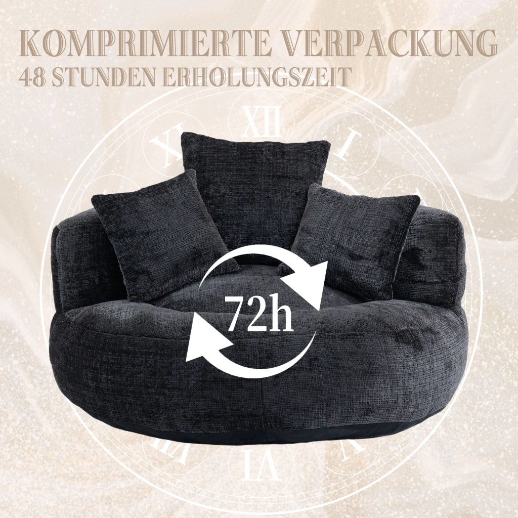 Poltrona Pouf Relax 1 Posto con Schienale Alto e Braccioli; Seduta Ampia Confortevole; in Ciniglia Nero