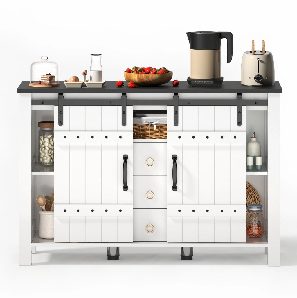 Credenza buffet con 2 ante scorrevoli e 3 cassetti 120x40x80 cm in MDF bianco