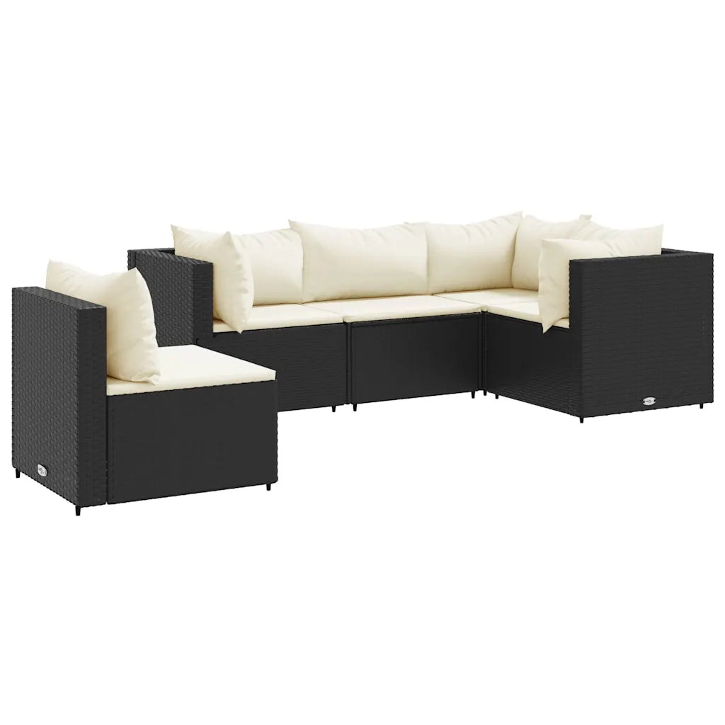 Set Divani da Giardino 5 pz con Cuscini Nero in Polyrattan 3308152