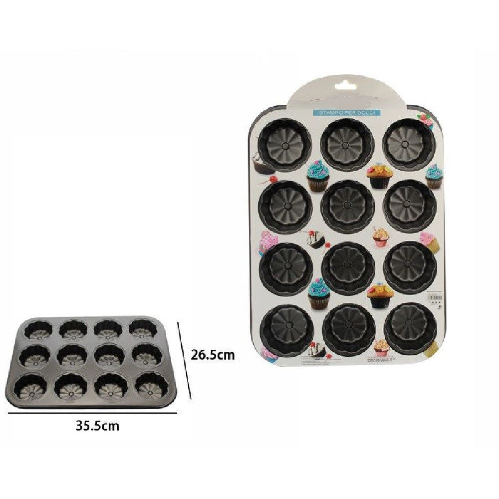 Trade Shop - Stampo Teglia Vassoio Antiaderente Per 12 Muffin Cupcake Dolci Budino 59942 -