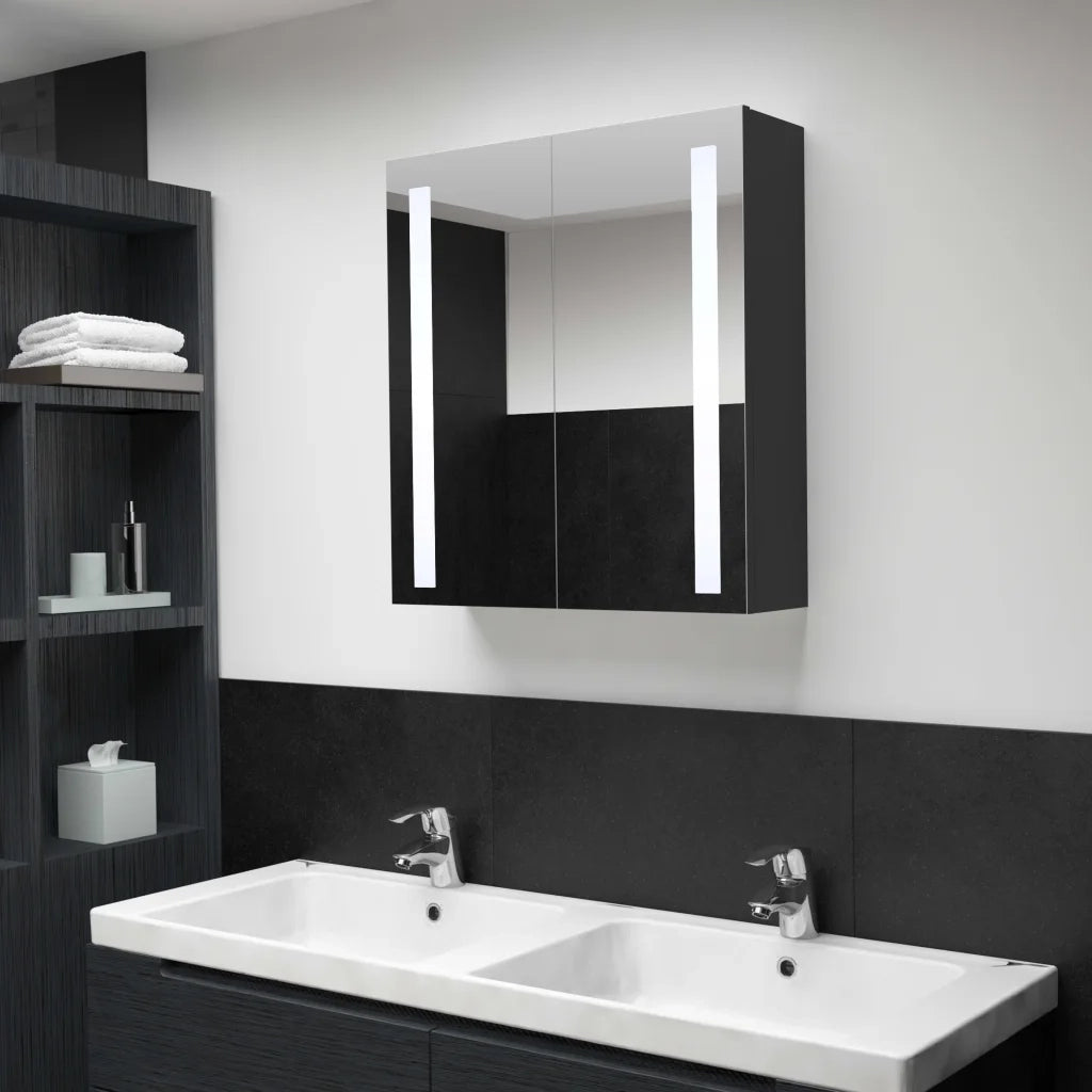 Armadietto Bagno con Specchio e LED-Mobile bagno con specchio 60x14x62 cm