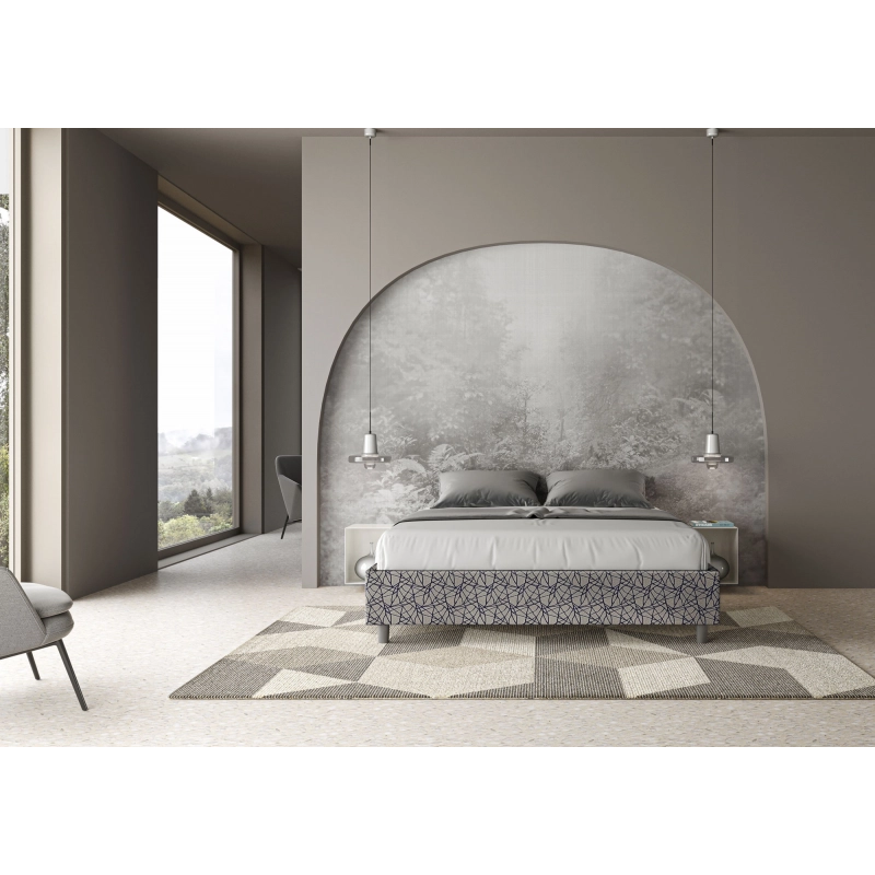 Letto Sommier imbottito Matrimoniale 160x200 cm tessuto Era Azelia - Senza rete,Blu