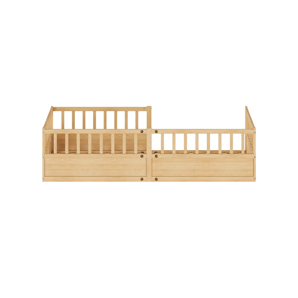 Letto per bambini, 90 x 200 cm, struttura in legno massello, sponde di sicurezza, colore naturale